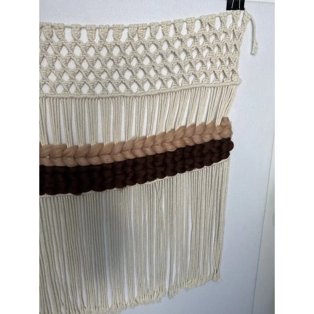 Large 39x34 Boho Macrame Wall Hanging Fringe Neutral Decor
